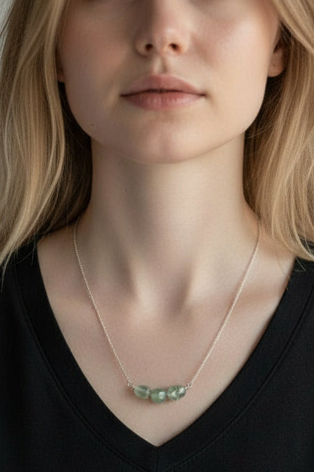 Clear Agate Bead Necklace – Sterling Silver Chain | 16”