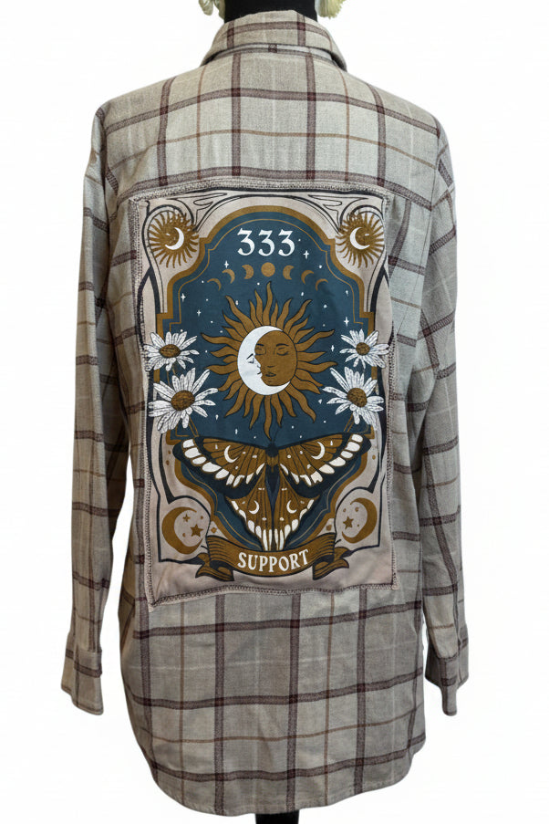 333 Sun & Moon Support -  Upcycled Flannel Jacket – One-of-a-Kind
