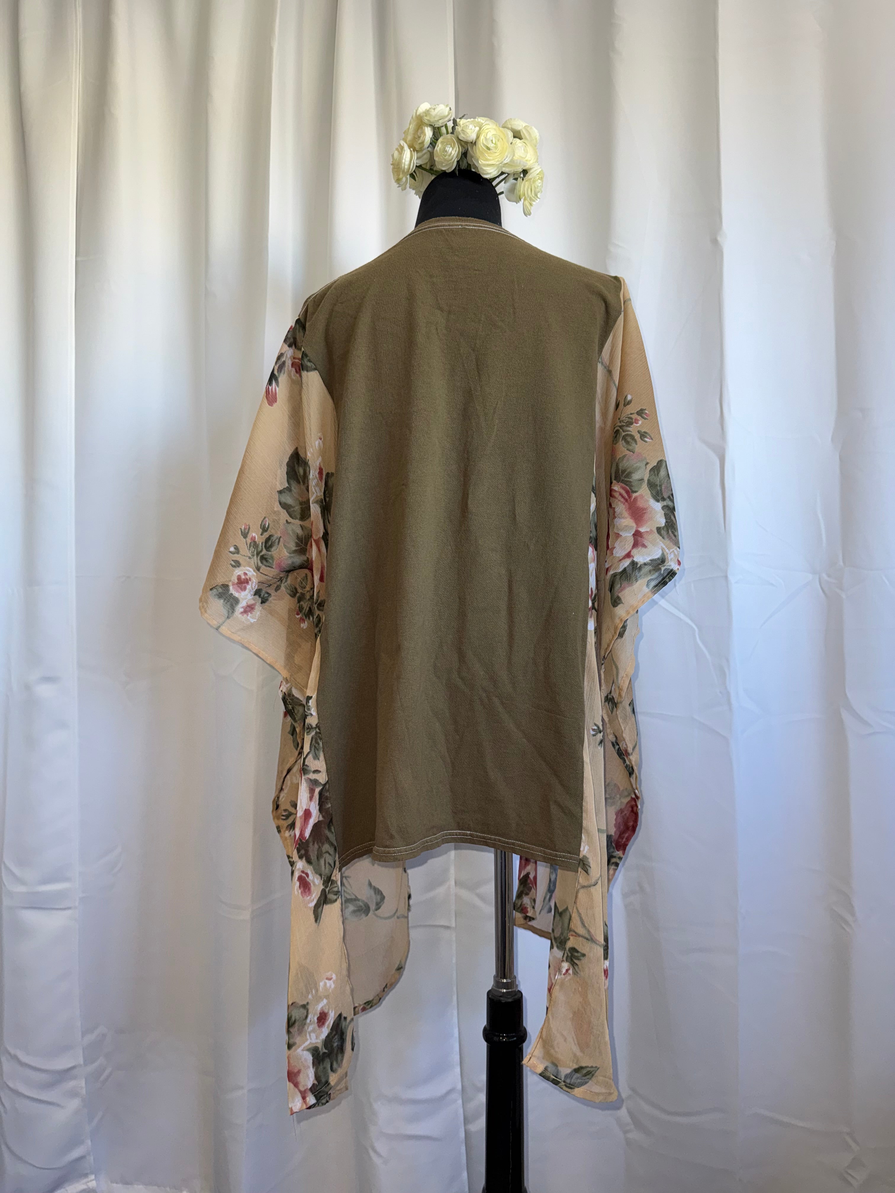 Upcycled Def Leppard Hysteria Tee Blouse – Vintage Band Tee + Floral Sleeve Tunic | One-of-a-Kind
