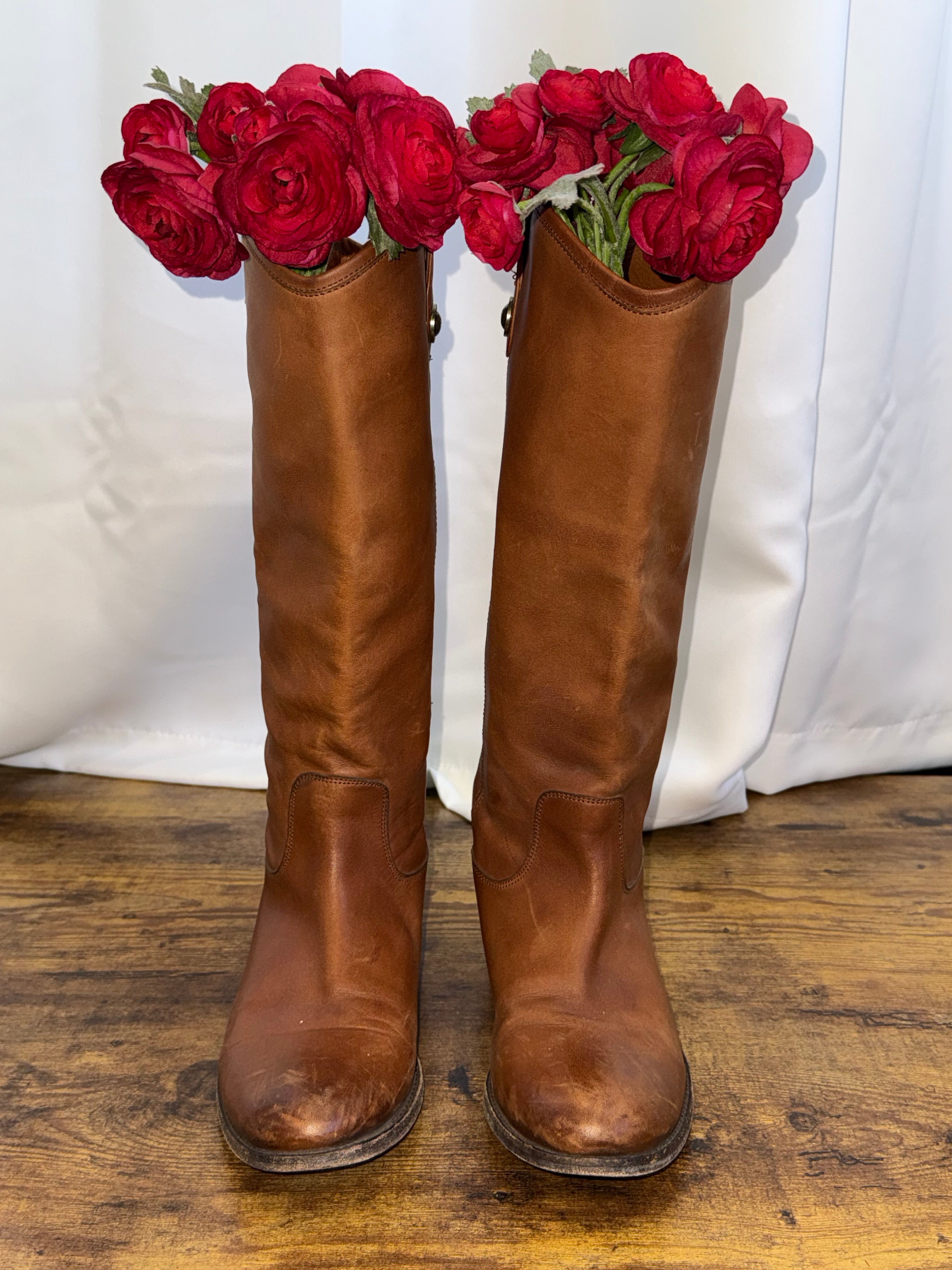 Frye-Melissa-Cognac Leather Riding Boots – Women’s Size 9 | Tall Pull-On