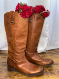 Frye-Melissa-Cognac Leather Riding Boots – Women’s Size 9 | Tall Pull-On