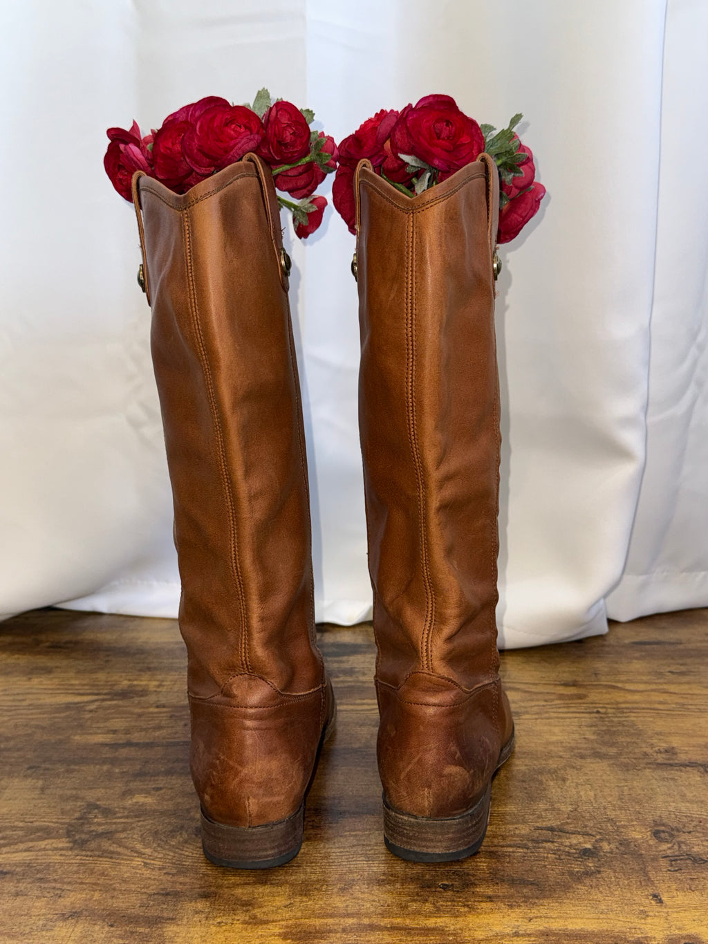 Frye-Melissa-Cognac Leather Riding Boots – Women’s Size 9 | Tall Pull-On