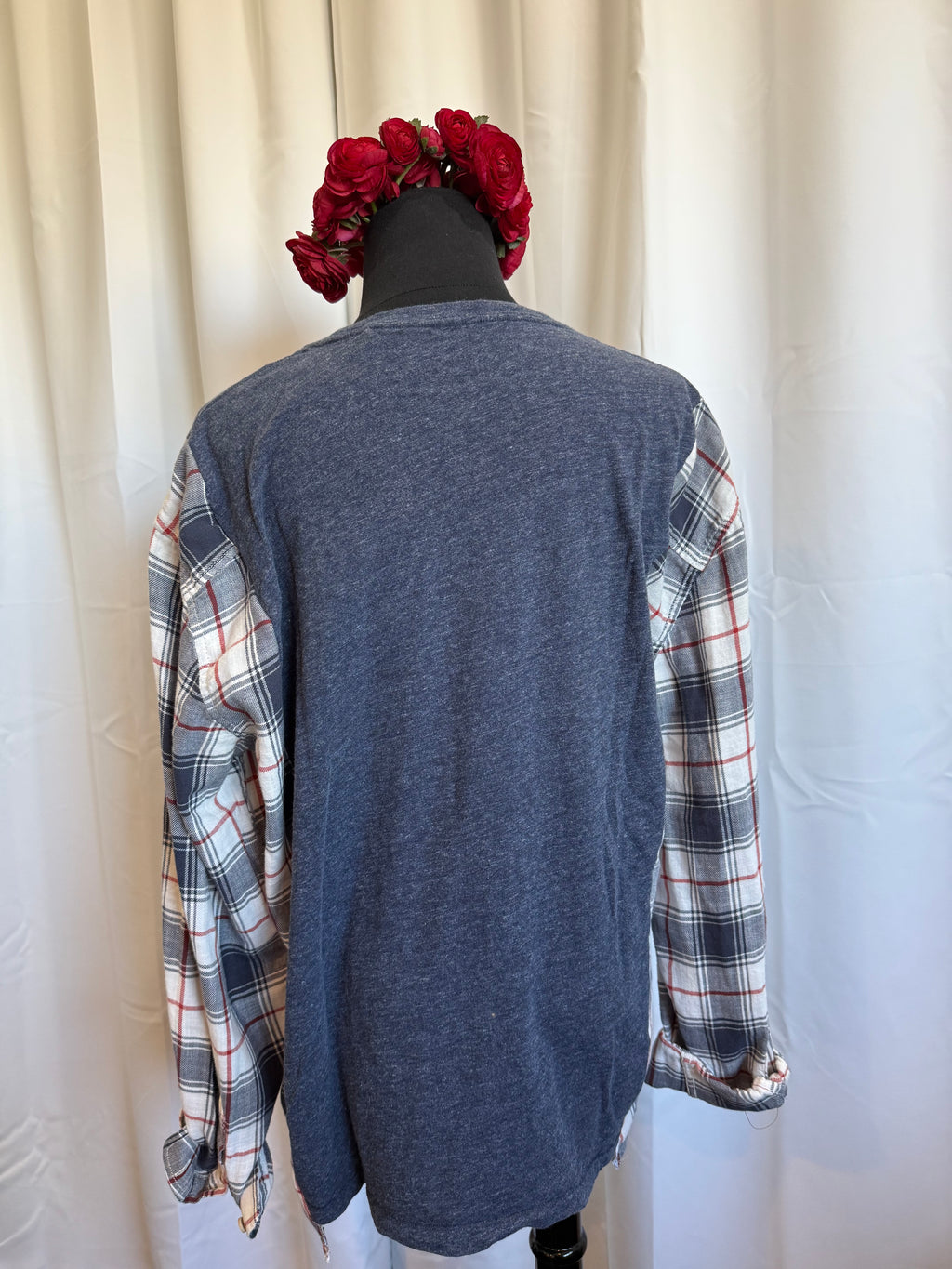 Upcycled Fender Graphic Tee Flannel – Reworked T-Shirt with Plaid Sleeves | One-of-a-Kind
