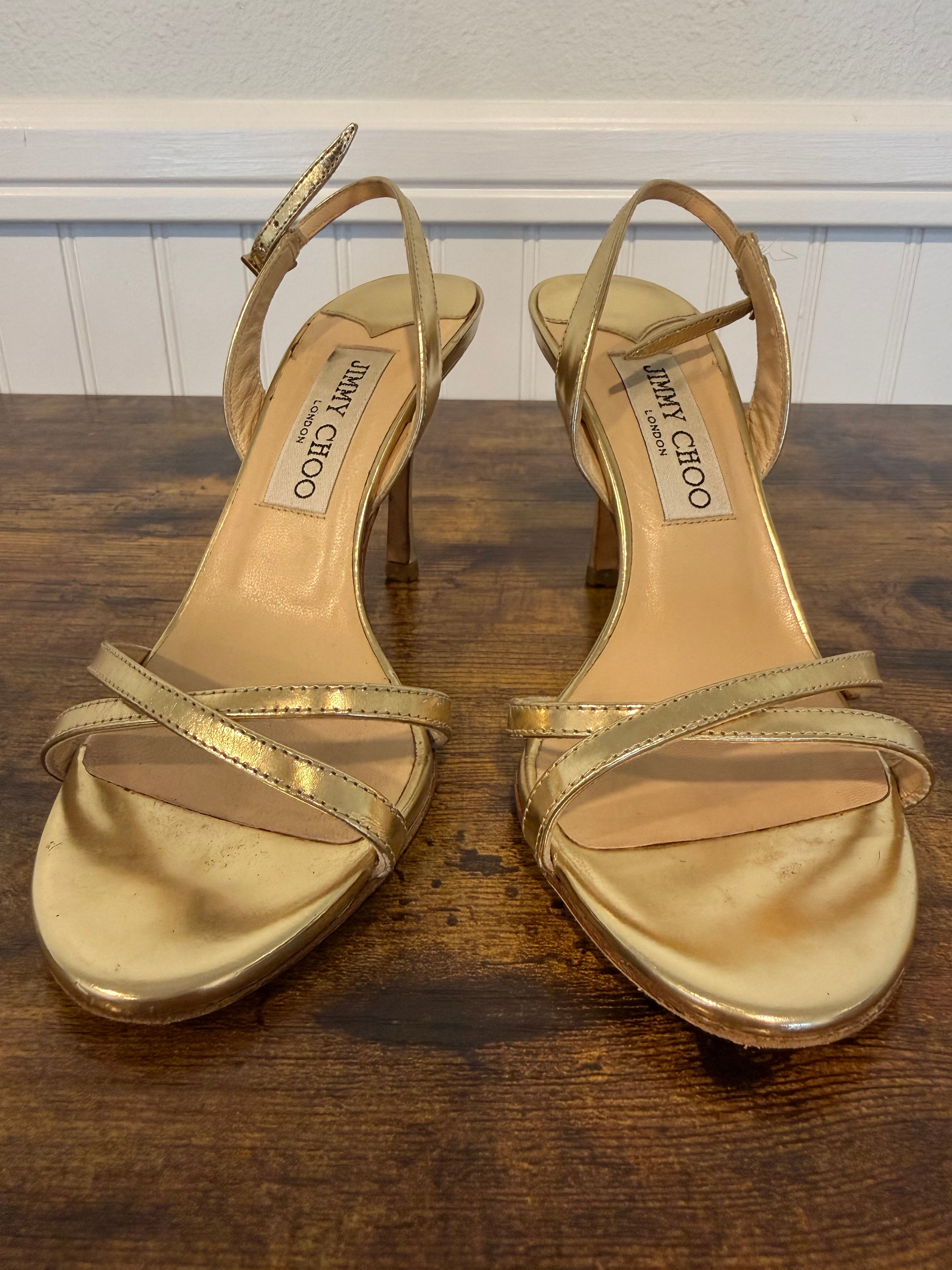 Jimmy Choo Gold Leather Indie Slingback Sandals - Women’s Size 6