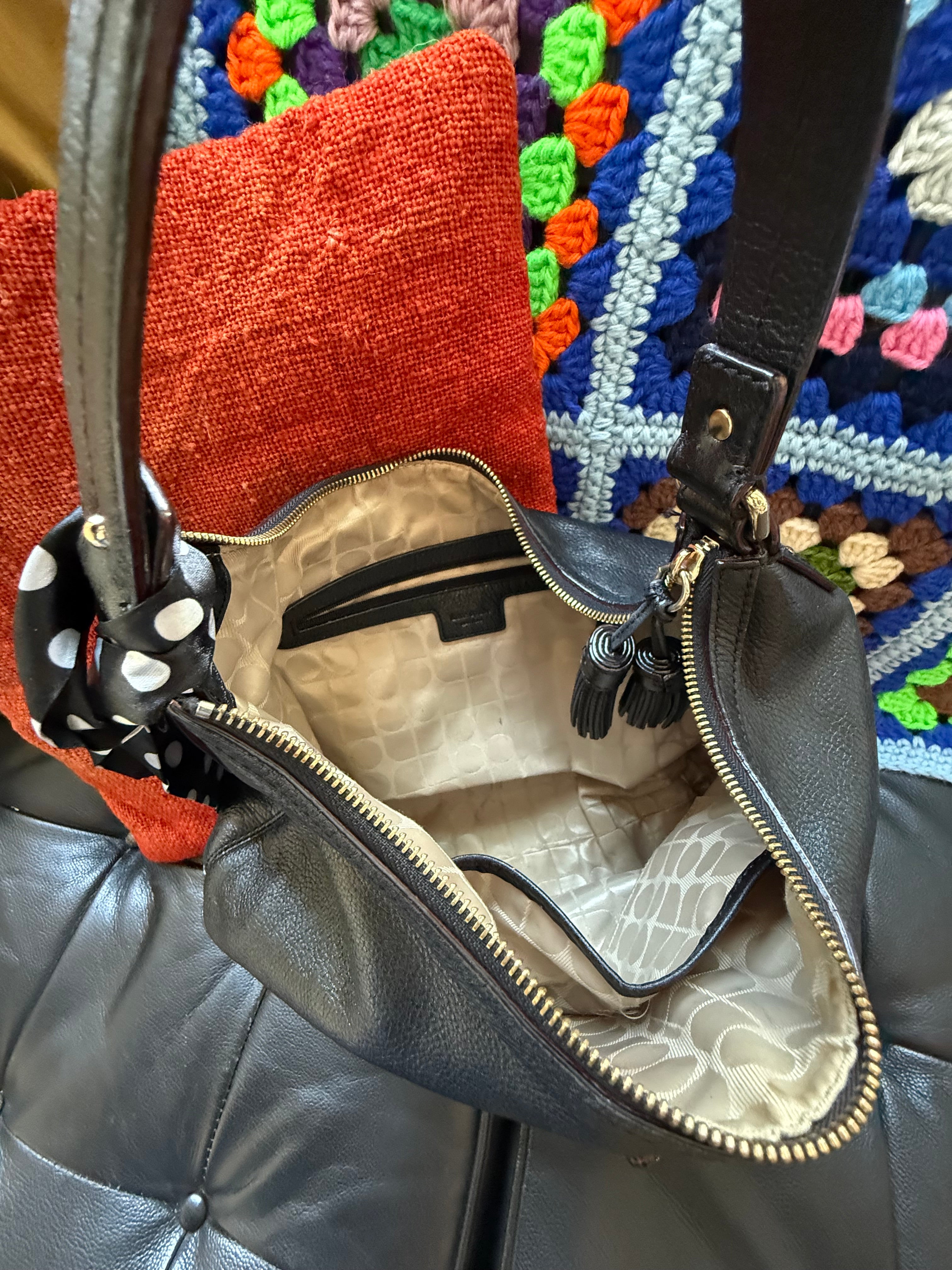 Kate Spade Black Leather Hobo Bag with Tassel