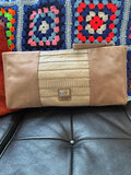 Hervé Léger Taupe Leather & Snakeskin Panel Clutch