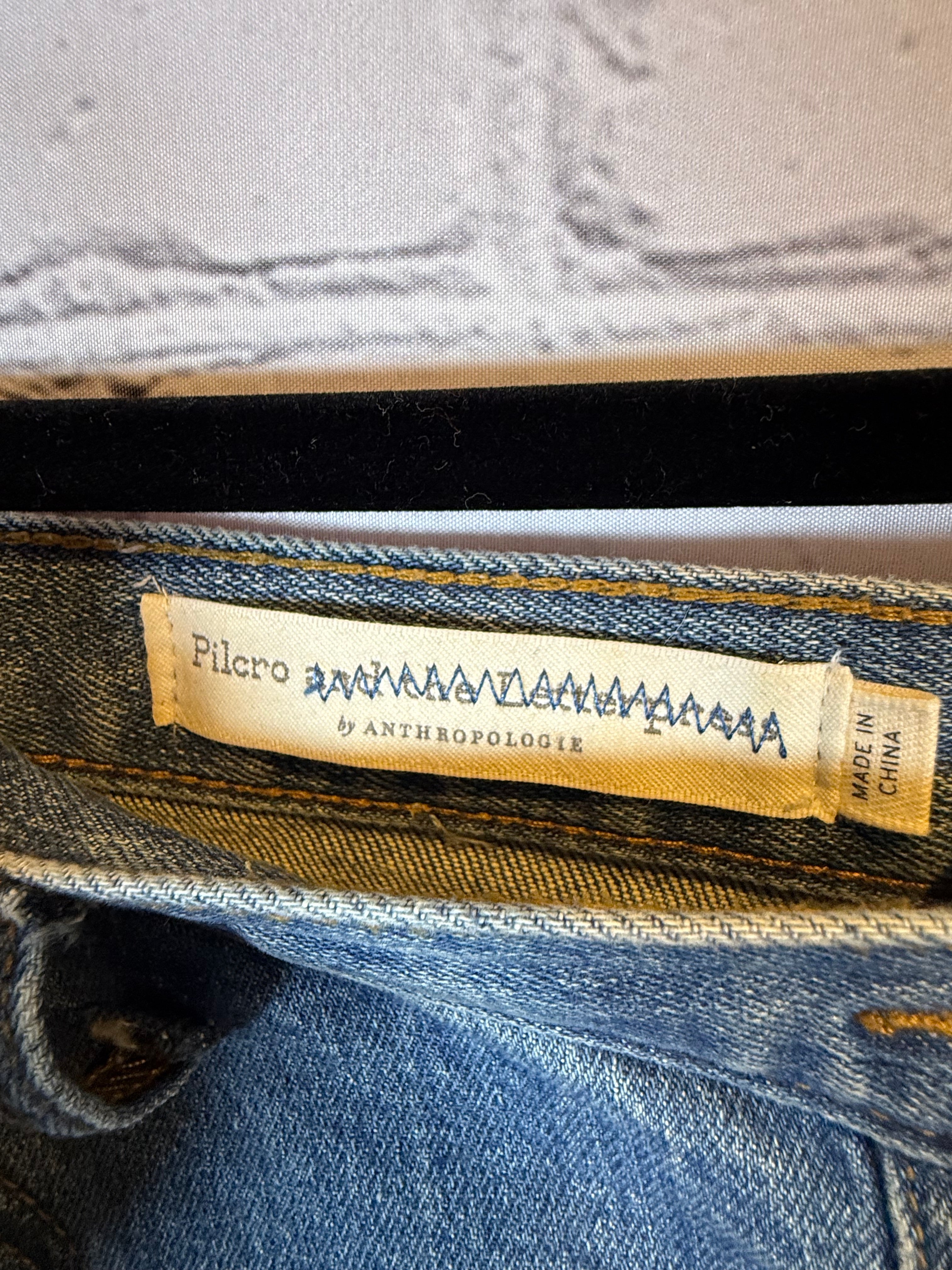 Anthropologie Rainbow Button Denim Mini Skirt | Size 8