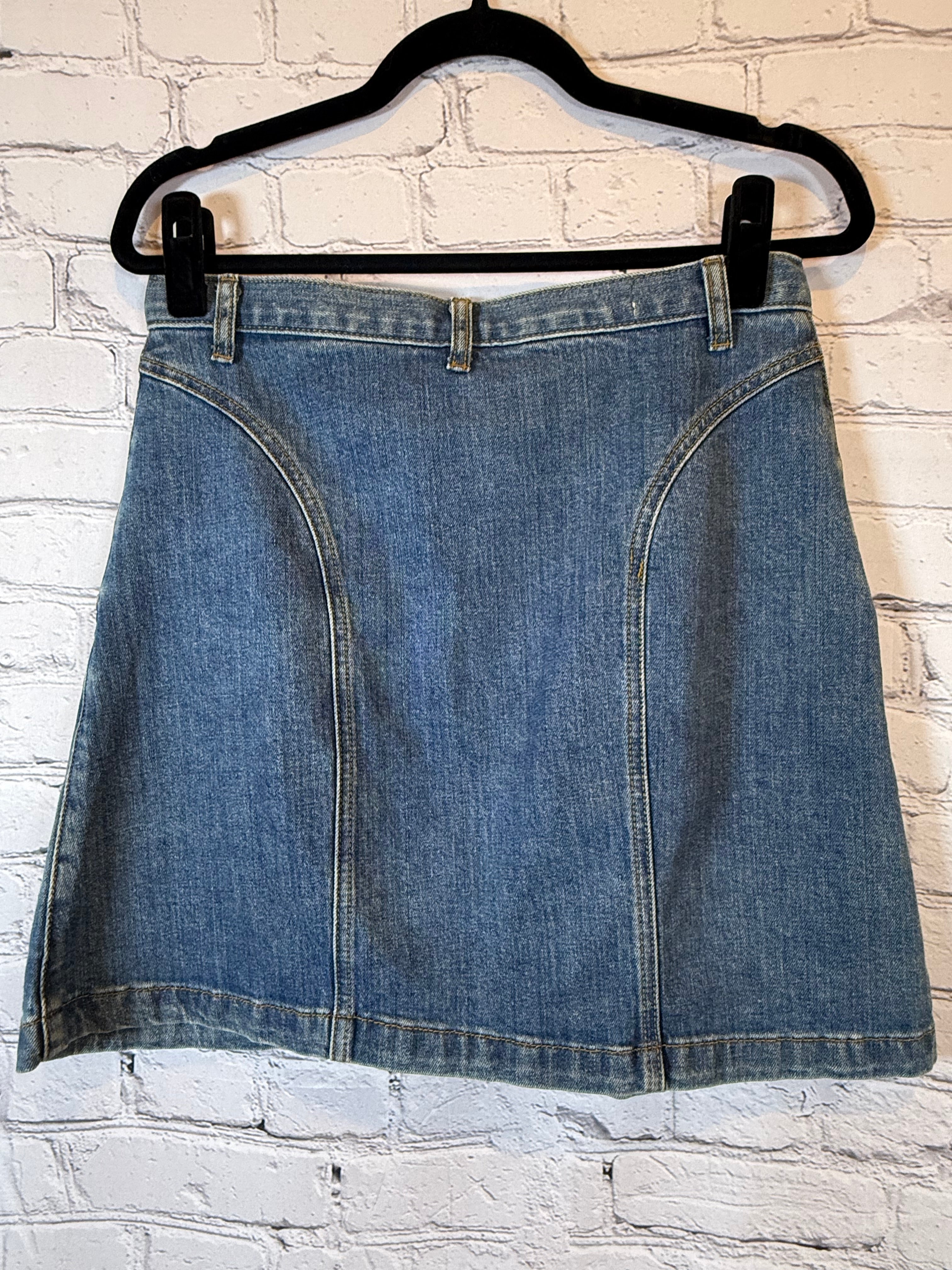 Anthropologie Rainbow Button Denim Mini Skirt | Size 8