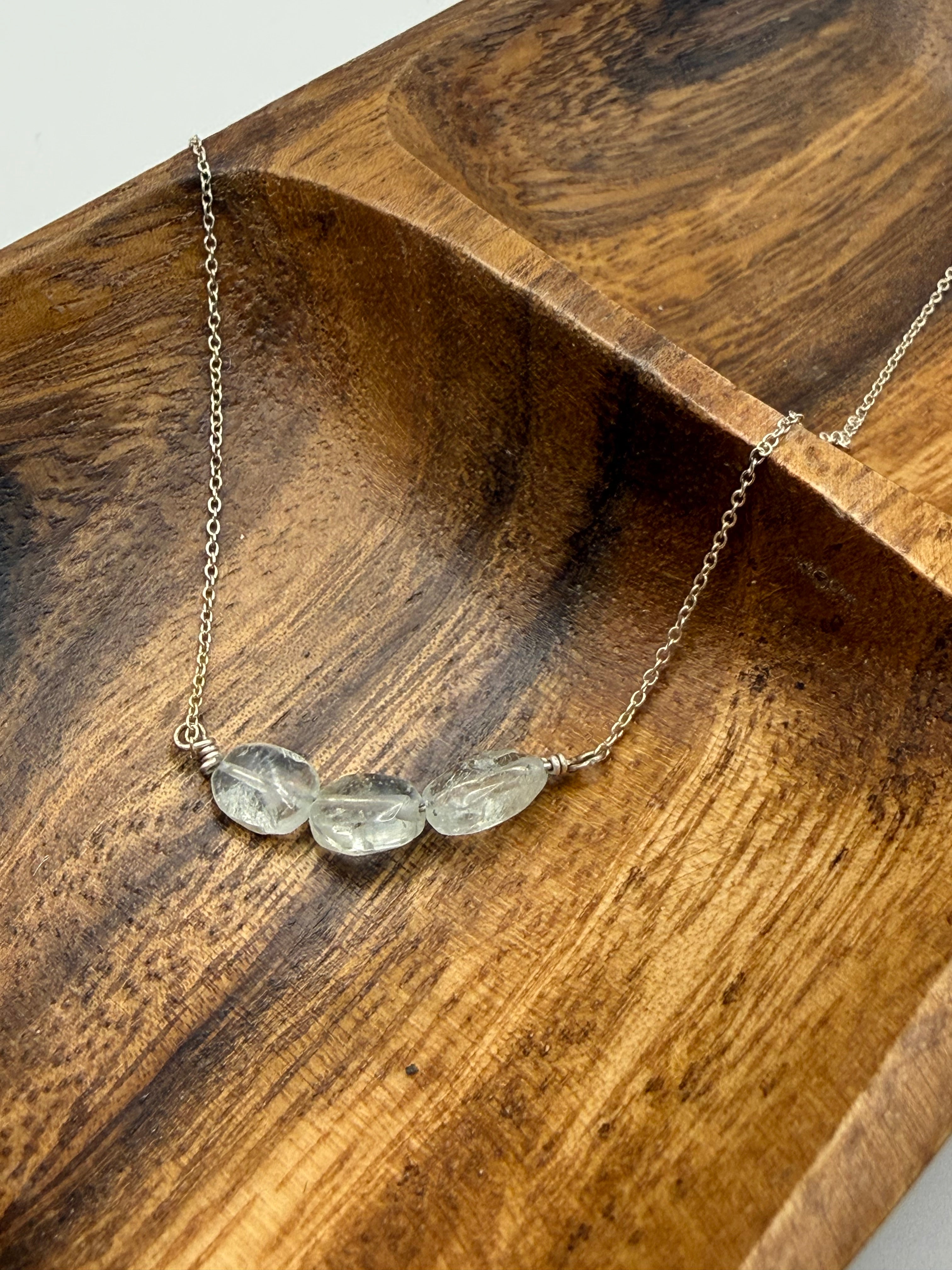 Clear Agate Bead Necklace – Sterling Silver Chain | 16”