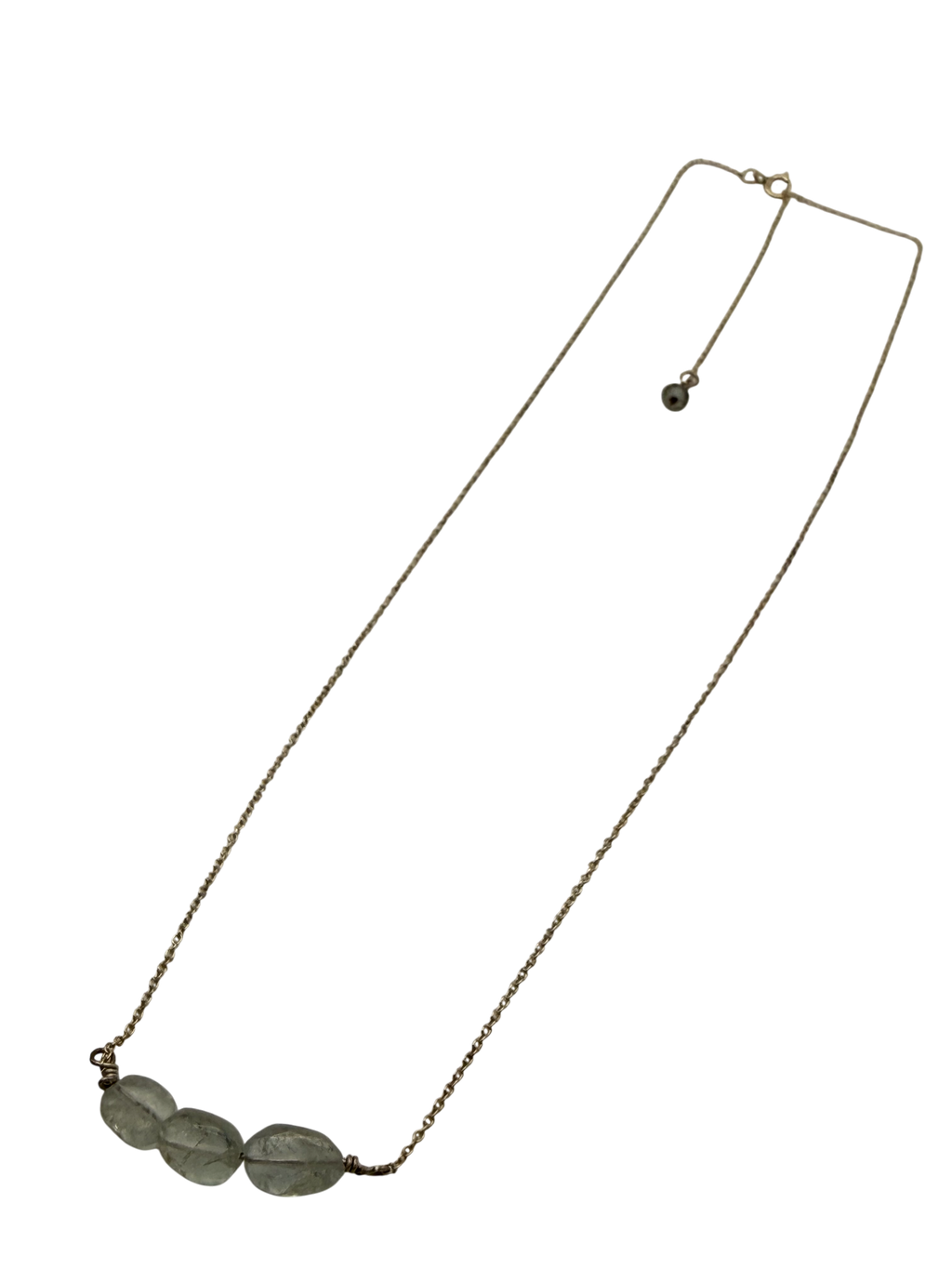Clear Agate Bead Necklace – Sterling Silver Chain | 16”