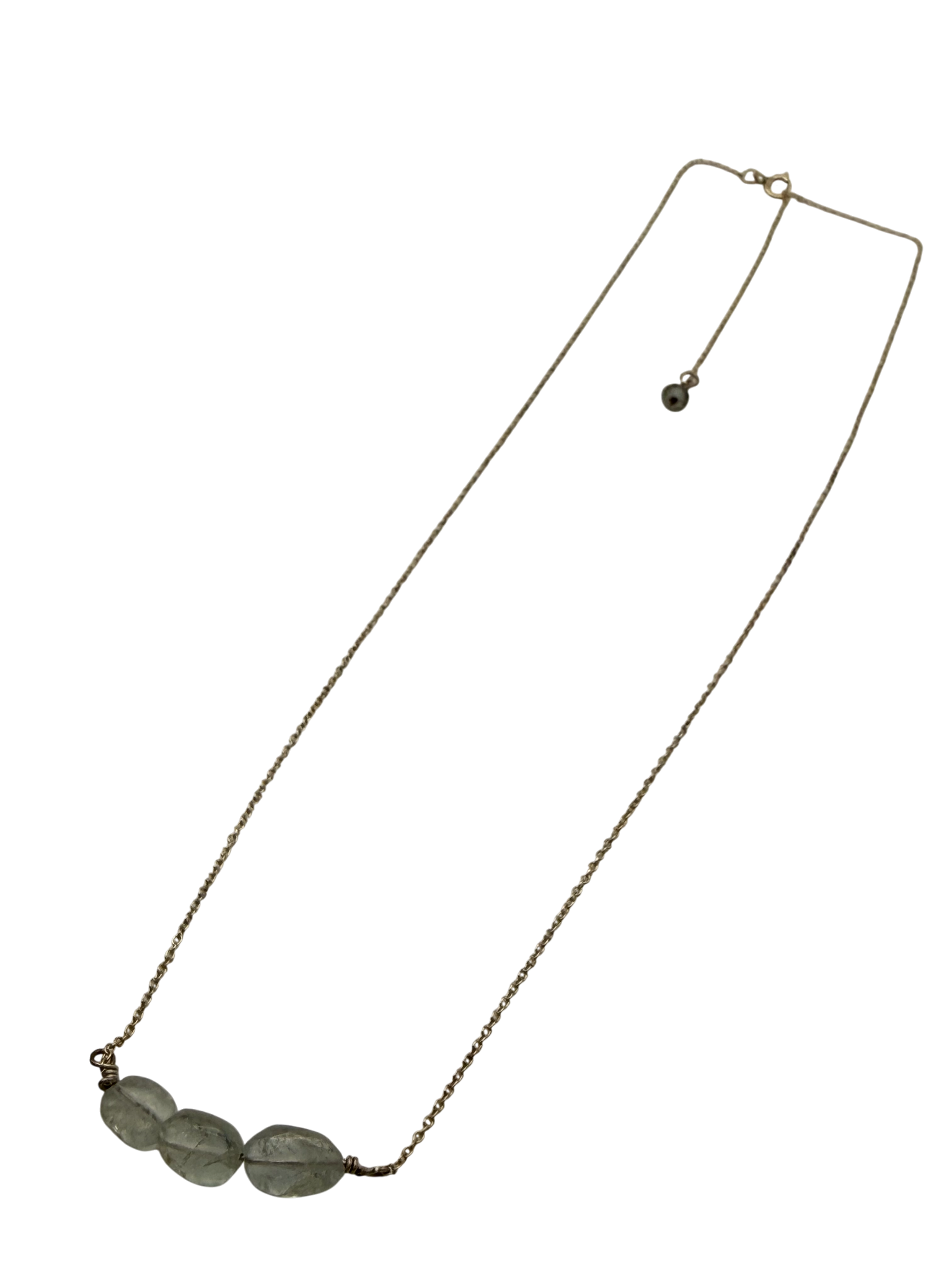 Clear Agate Bead Necklace – Sterling Silver Chain | 16”