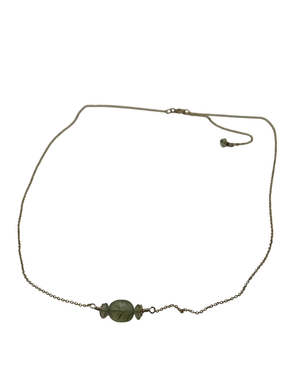 Green Agate Bead Necklace – Sterling Silver Chain | 16”