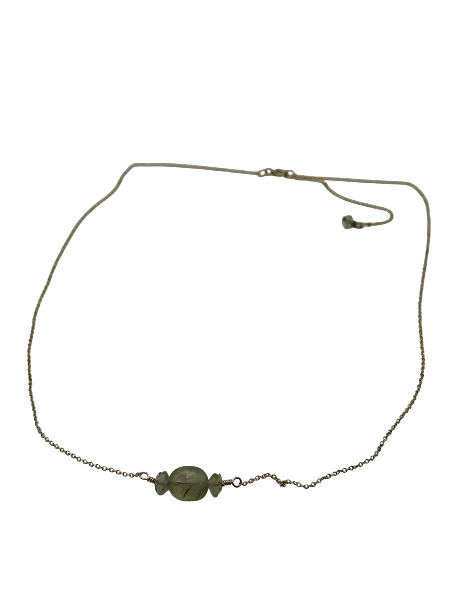 Green Agate Bead Necklace – Sterling Silver Chain | 16”