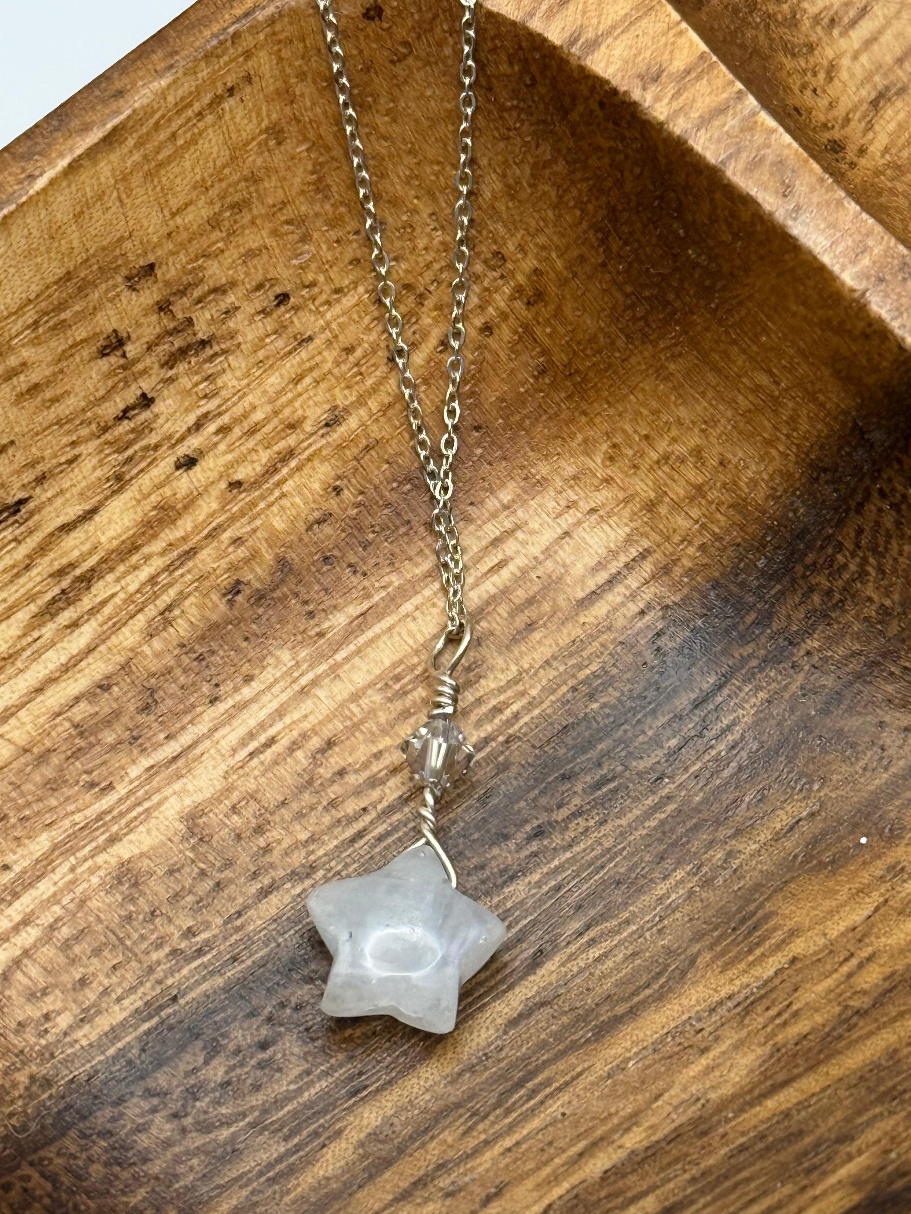 White Star Stone Necklace – Sterling Silver Chain | 16”