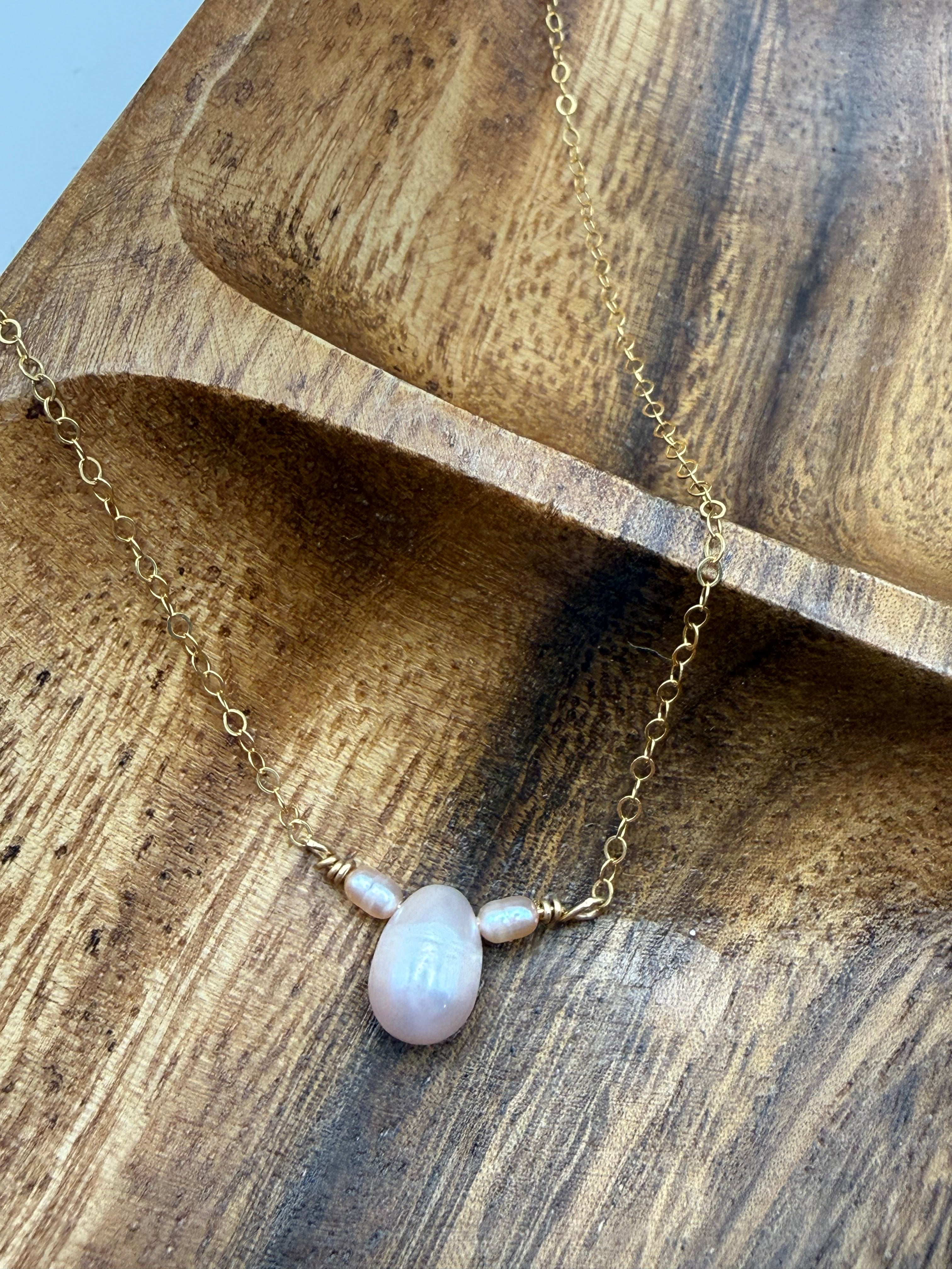 Pink Freshwater Pearl Necklace – Gold Fill Chain | 16”