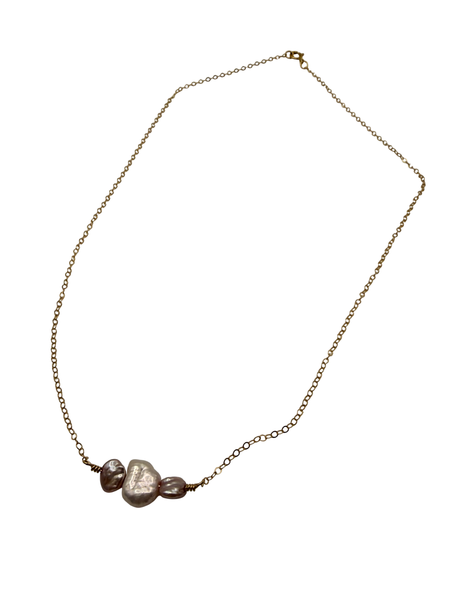 Pink Freshwater Pearl Necklace – Gold Fill Chain | 16”
