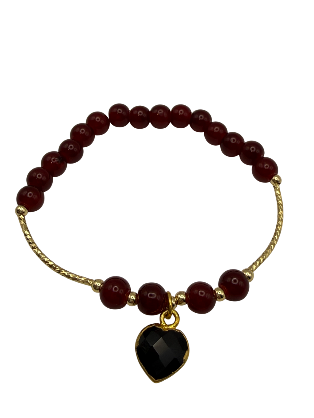 Crimson Stone Bracelet with Black Heart Pendant