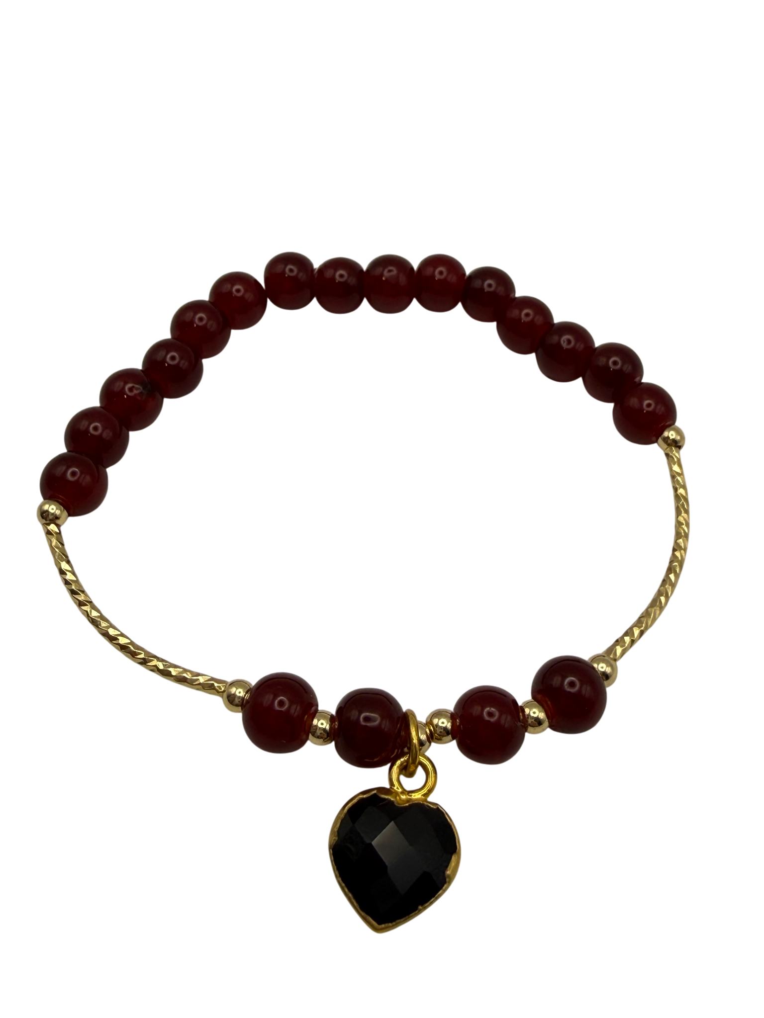 Crimson Stone Bracelet with Black Heart Pendant