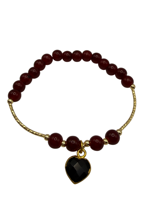 Crimson Stone Bracelet with Black Heart Pendant