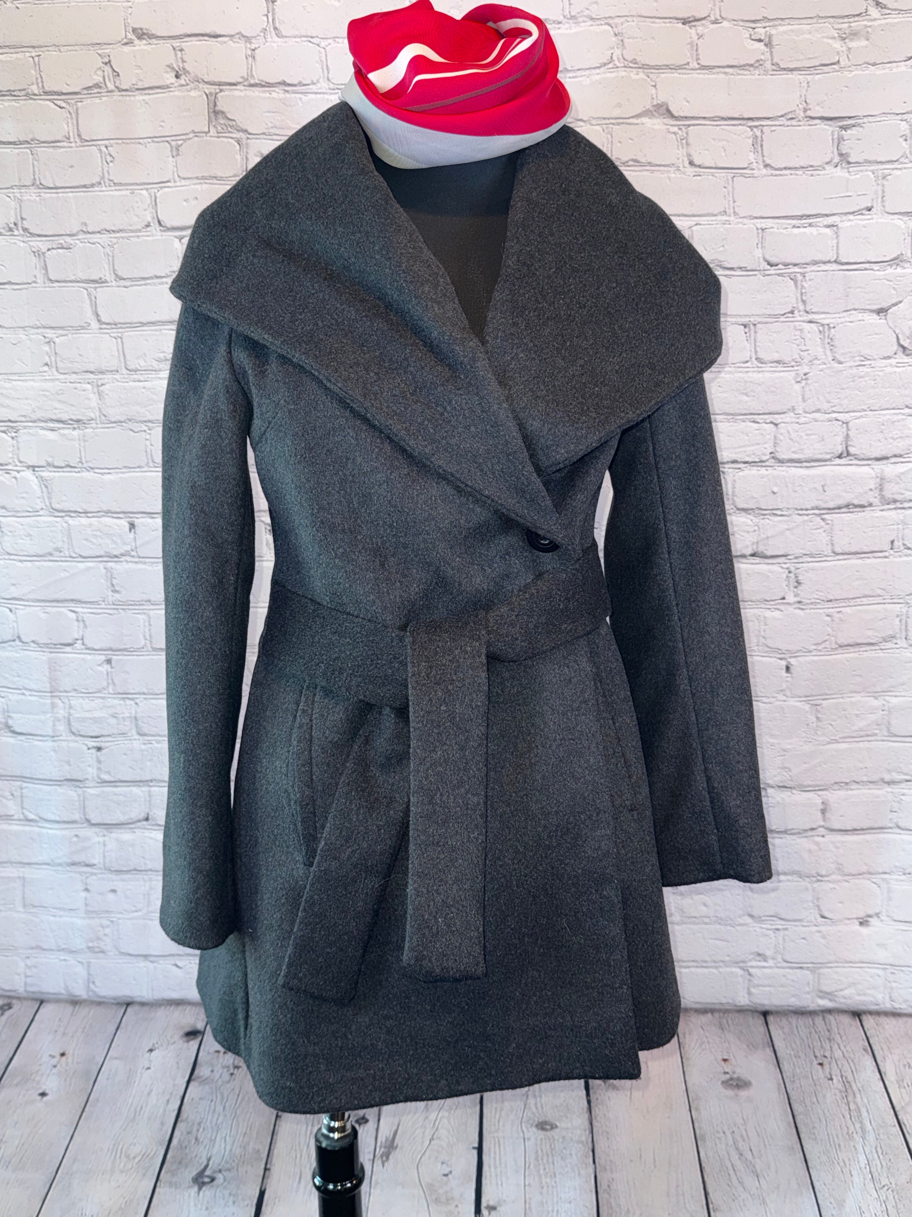 Trina Turk Tailored Charcoal Wrap Coat | Size 0