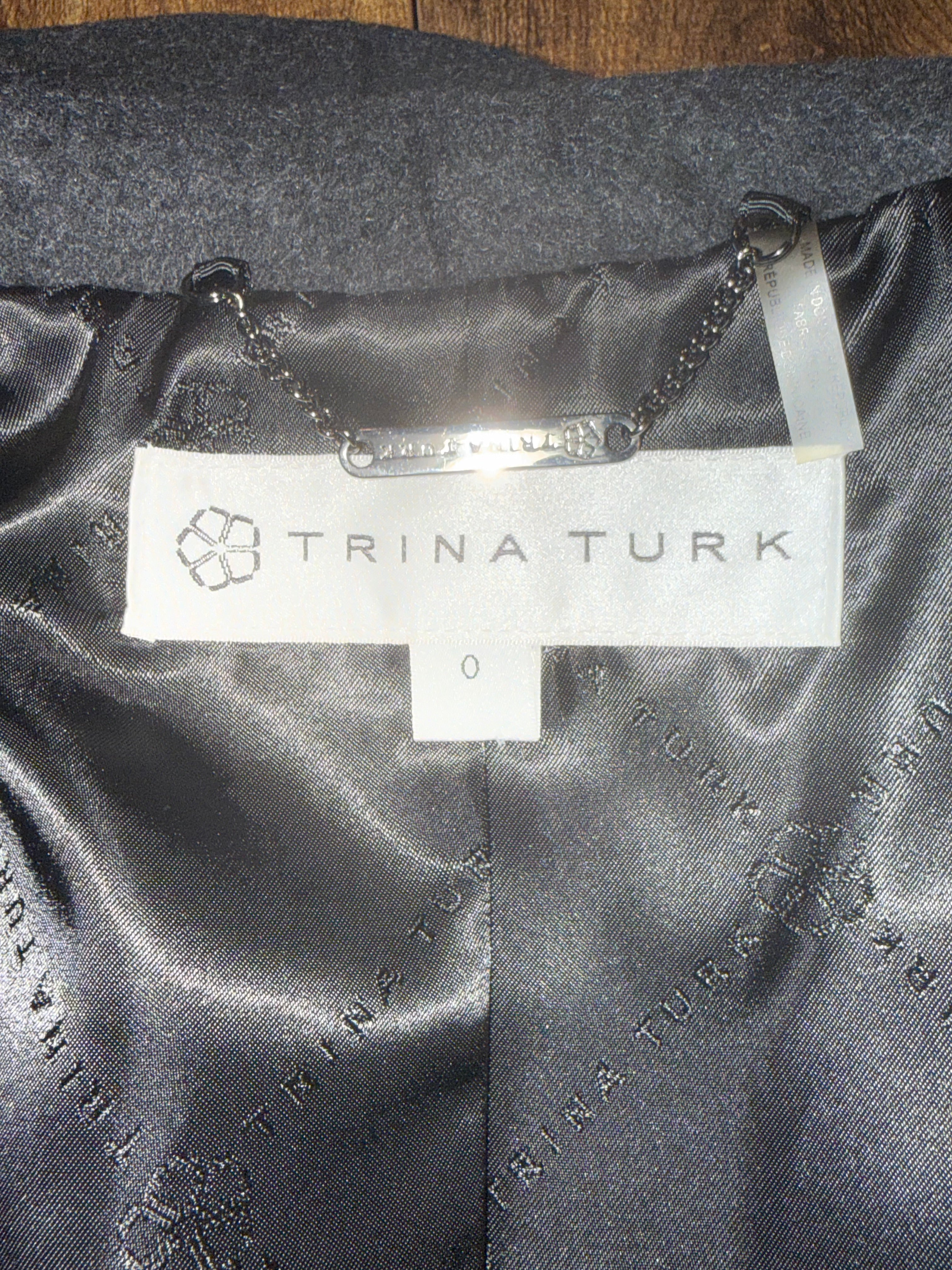 Trina Turk Tailored Charcoal Wrap Coat | Size 0