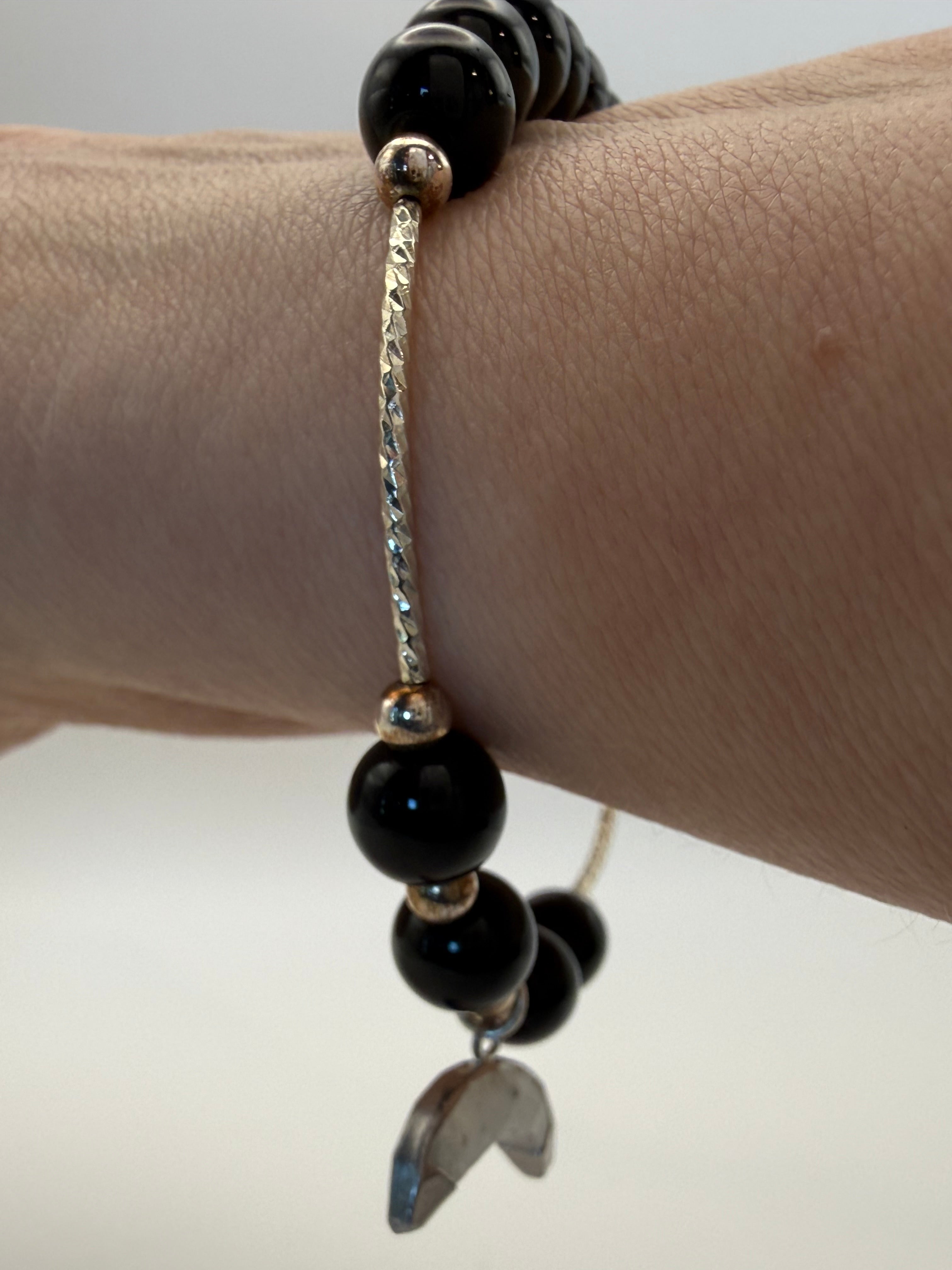 Black and Gold bracelet with crescent moon charm