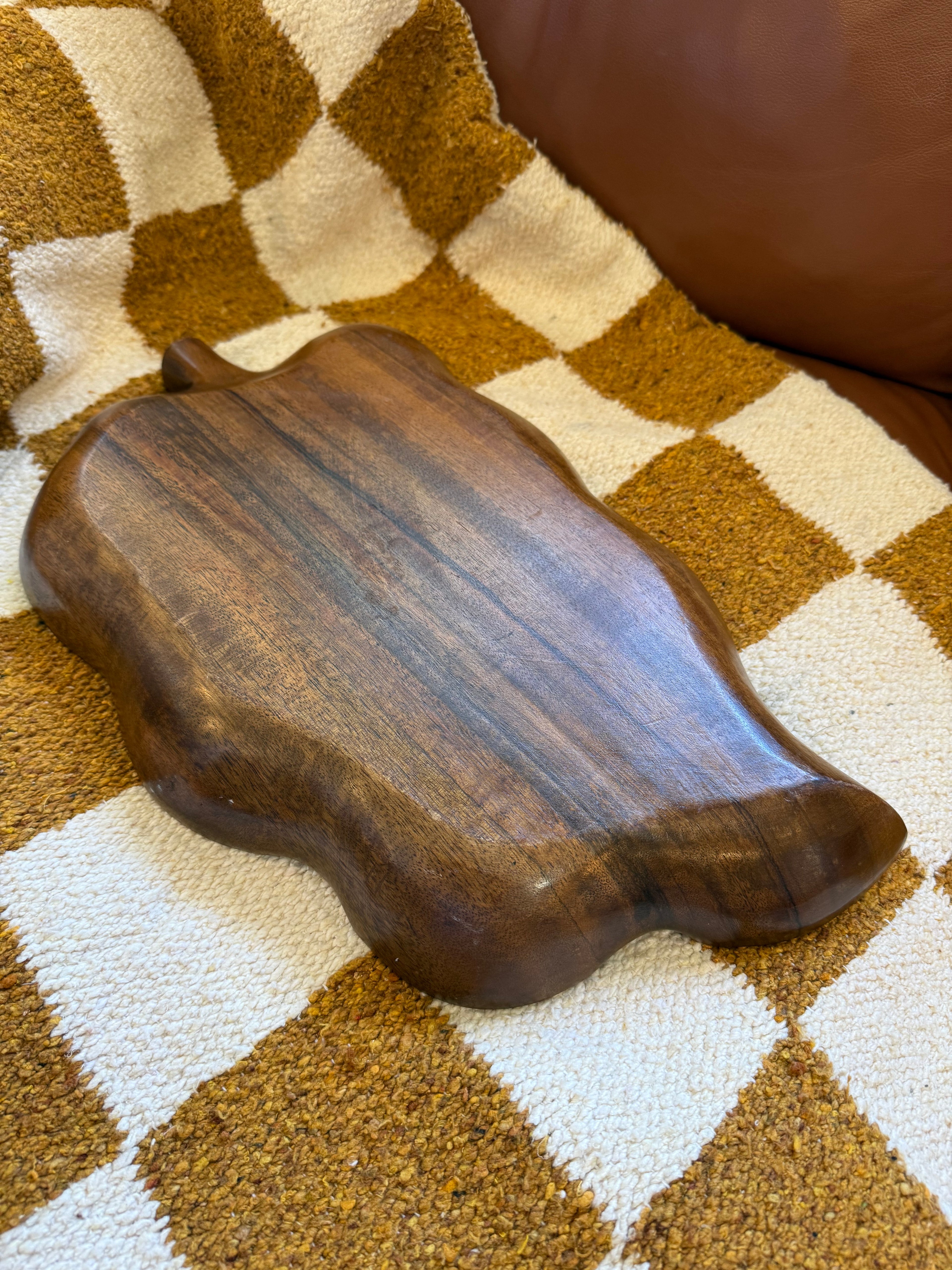 Vintage Carved Wood Leaf Serving Bowl