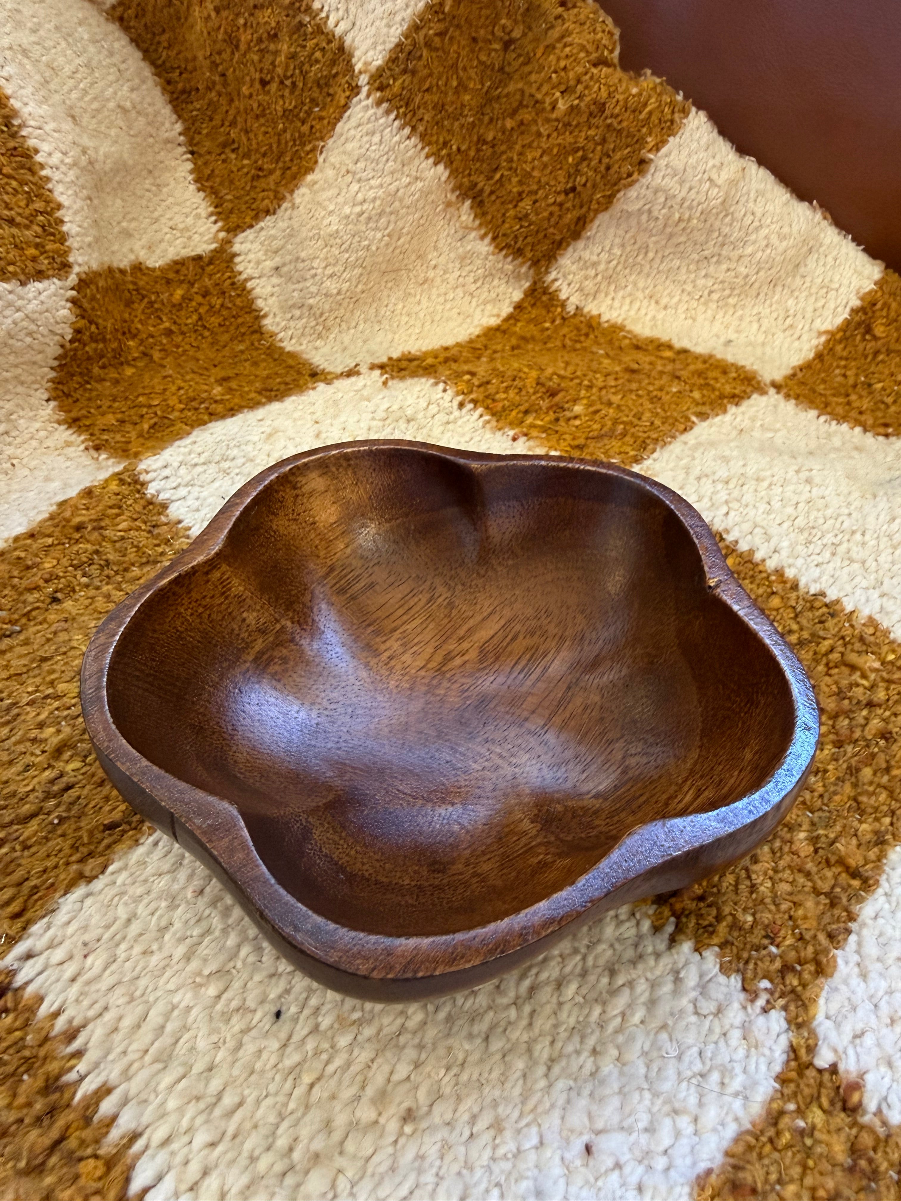 Vintage Wood Flower Shaped Bowl