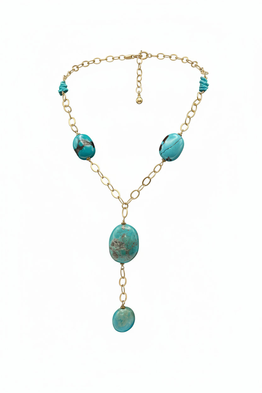 Turquoise Drop Y-Necklace – Gold Chain Statement Necklace