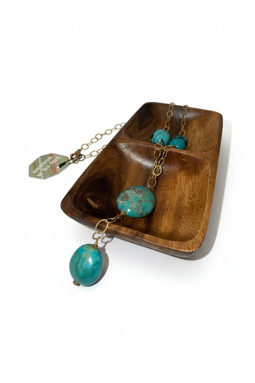 Turquoise Drop Y-Necklace – Gold Chain Statement Necklace