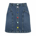Anthropologie Rainbow Button Denim Mini Skirt | Size 8